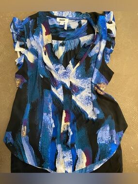 DKNY Blue & Black Abstract Print Top